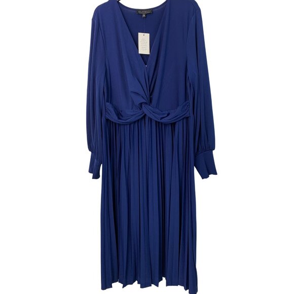 Eloquii Women's Blue Twist Front Long Sleeve Dress Size 16 NWT 7242 Midi Pleat - Picture 2 of 9